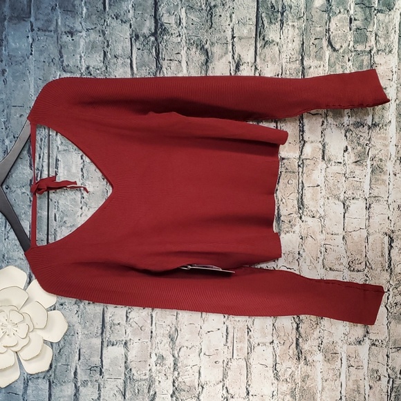 Worthington | New Orleans Red Flirty Boho Ribbed Knit Sweater - Picture 6 of 10
